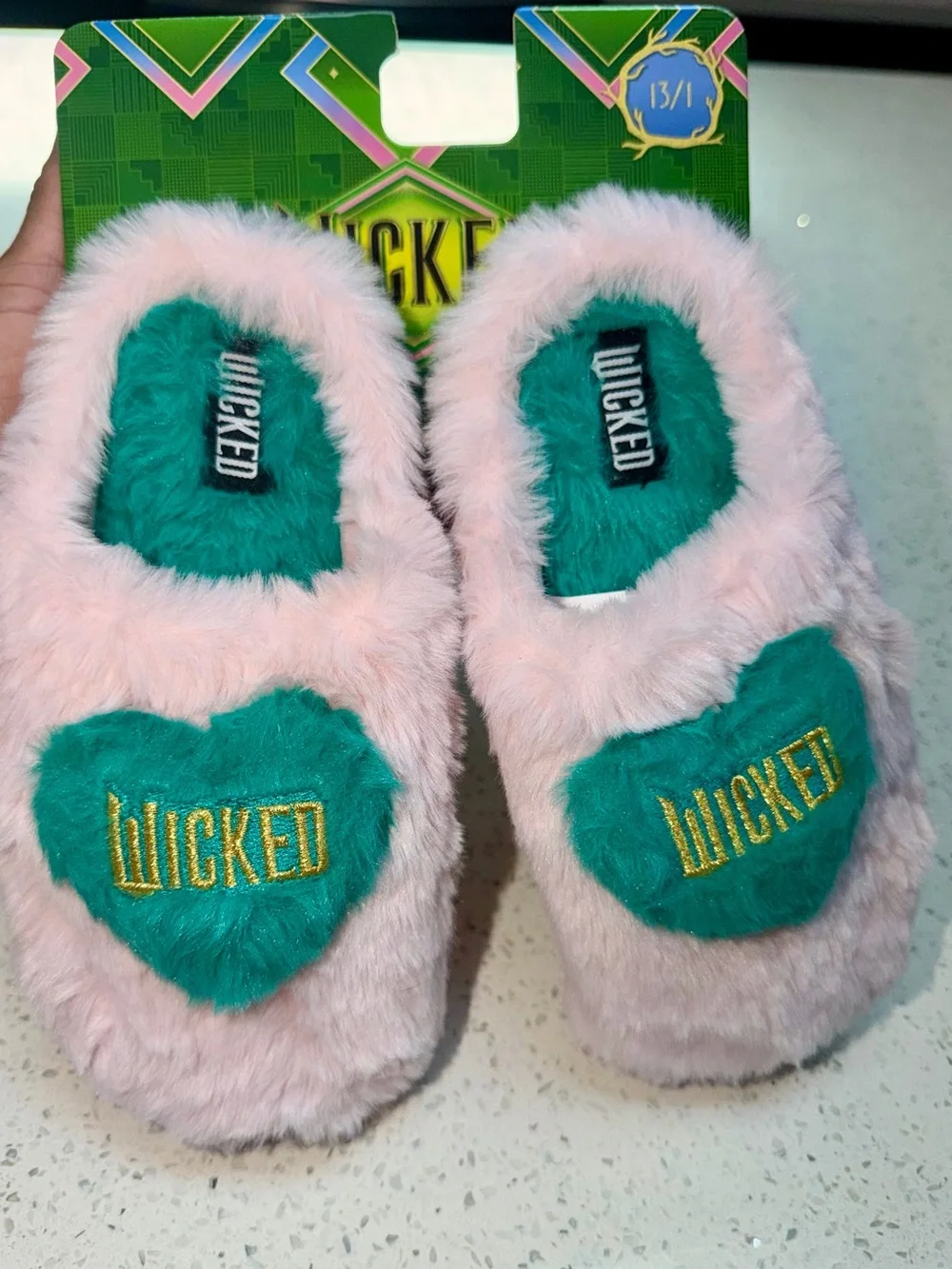 Kids Pink & Teal Fuzzy Heart Slippers